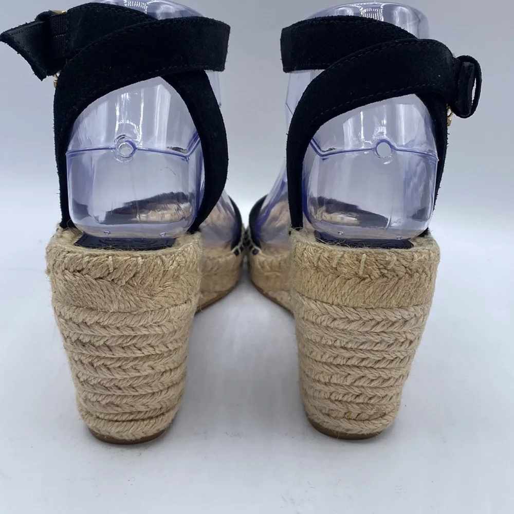 Tory‎ Burch Laurel Black Suede Espadrille Wedge Sandal